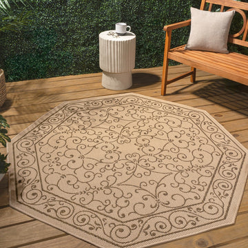 Charleston Vintage Filigree Textured Weave Indoor/outdoor Octagon Rug